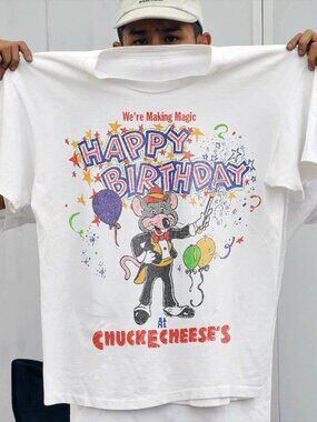 90s Chuck-E-Cheese Birthday Celebration Grail Rare White T-Shirt